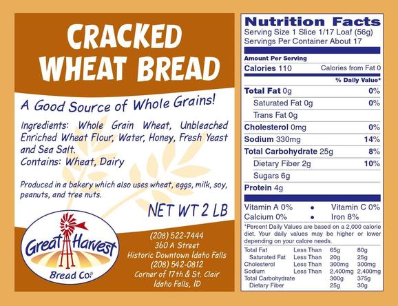 Cracked Light Wheat Nutrition Label