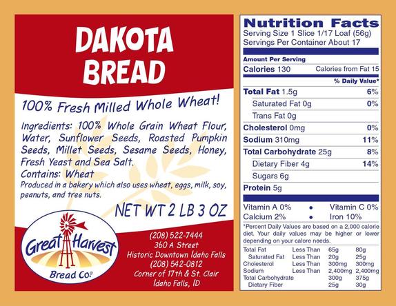 Dakota Seed Nutrition Label