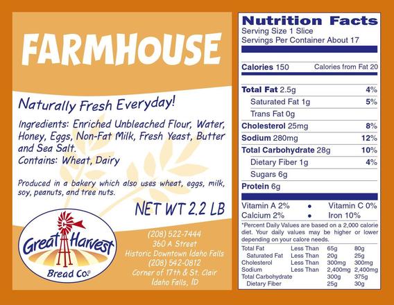 Farmhouse White Nutrition Label