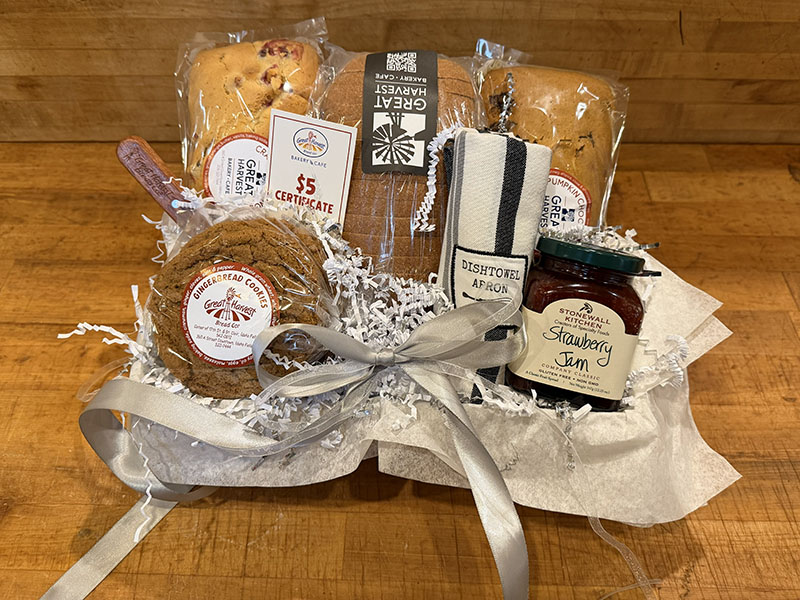 Holiday Gift Basket with breads, cookies, and gourmet items